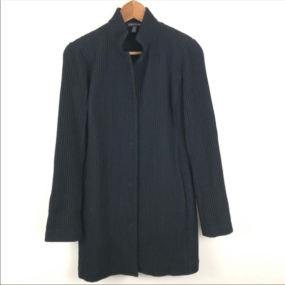 EILEEN FISHER Black High Collar Long Jacket XS - Picture 5 of 8